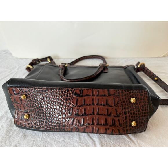 Brahmin Brown Leather Croc Embossed Top Handle Purse Handbag Shoulder Bag - Picture 3 of 9